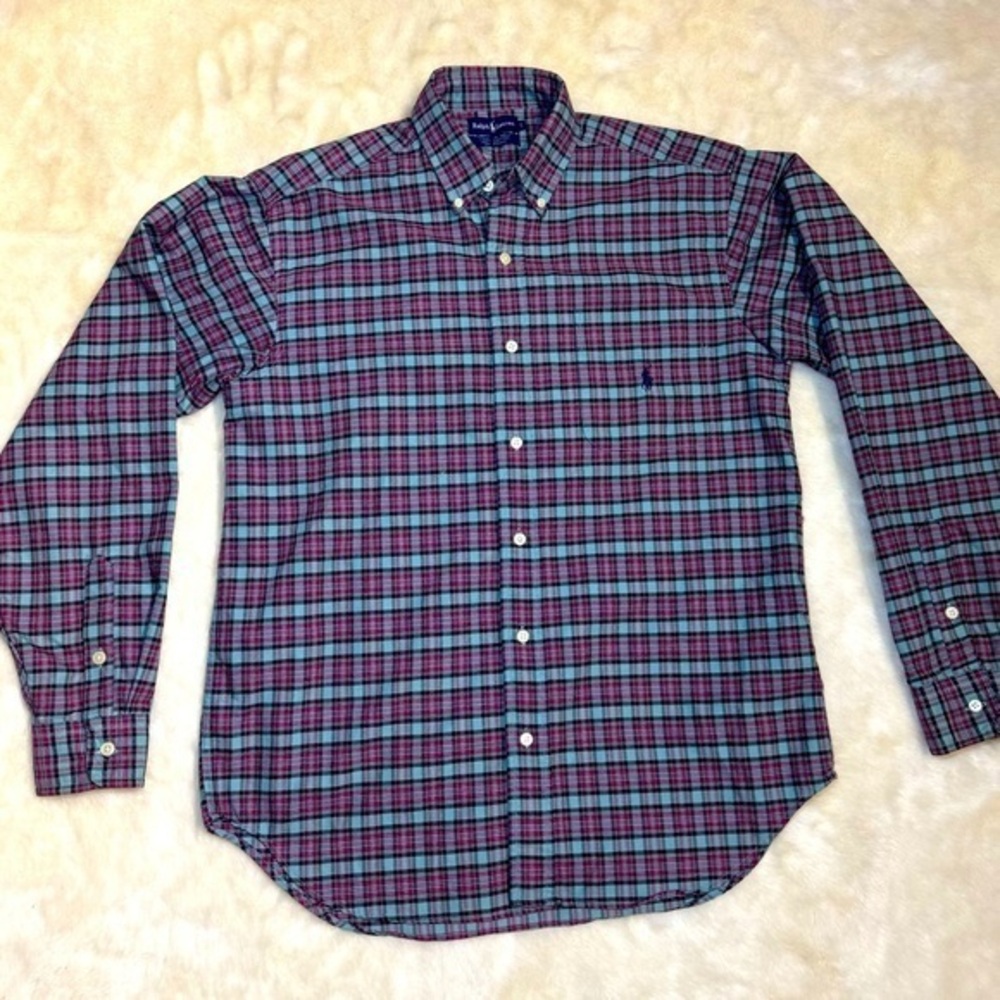 Ralph Lauren Men’s size large BLUE RED PLAID CLASSIC Fit Mid Weight